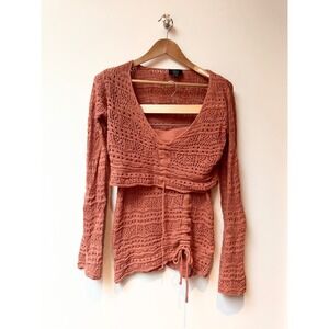 Vici Burnt Orange Crochet Top & Mini Skirt (2 Piece Set) Vacation Resort Boho!